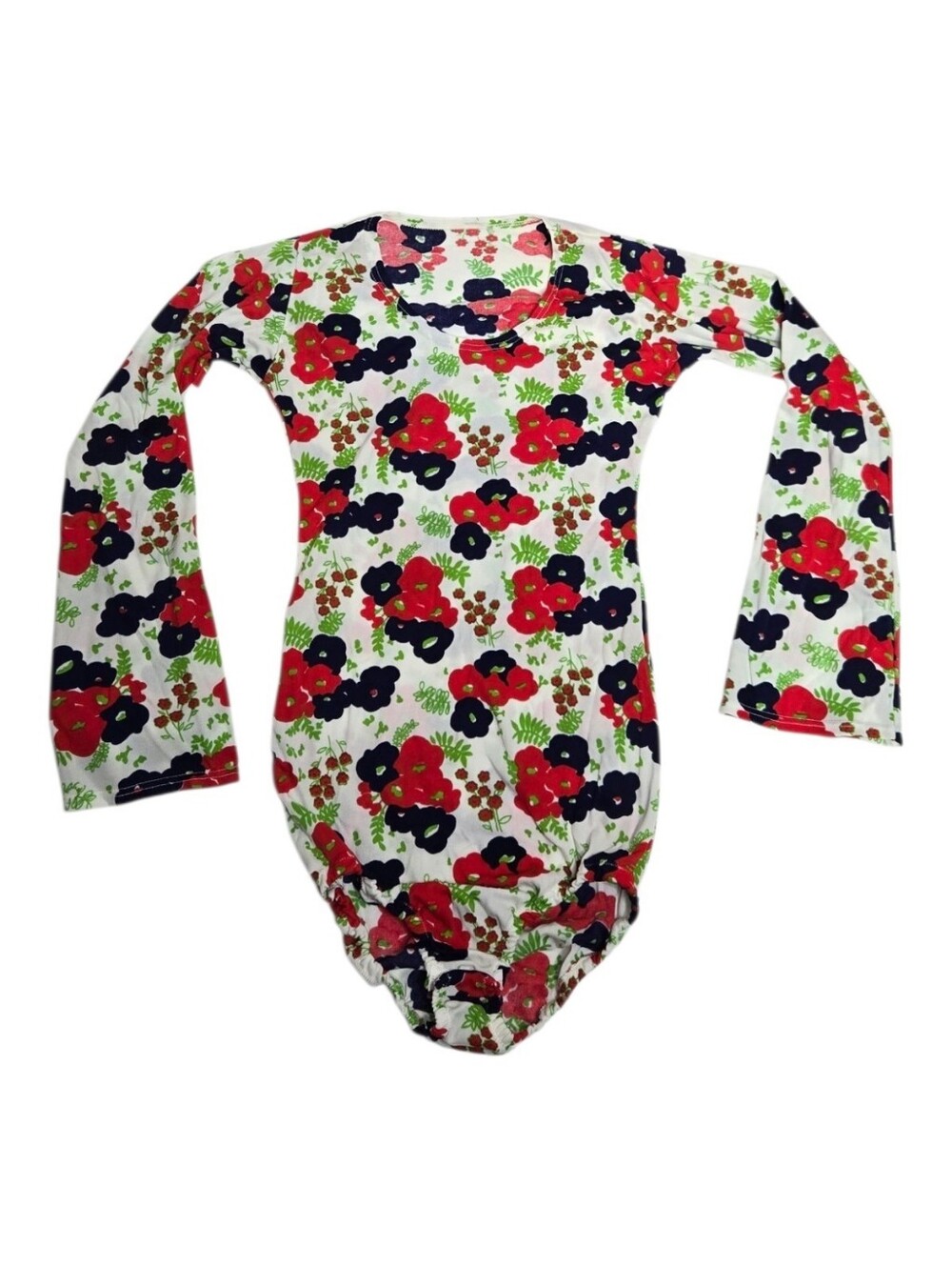 VINTAGE 70s Danskin‎ floral super suits long sleeve bodysuit S